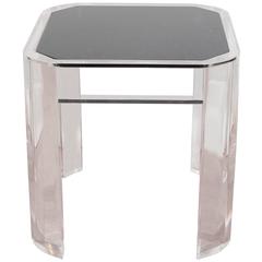 Karl Springer Style Lucite Side Table with Black Faux Granite Top 2
