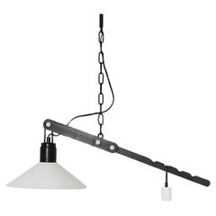 1970s Black and White Enameled Metal Counterbalance Pendant Light