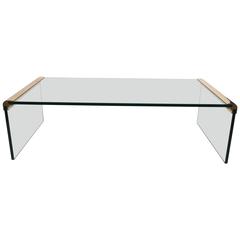 Pace Collection Glass Waterfall Coffee Table with Brass Trim