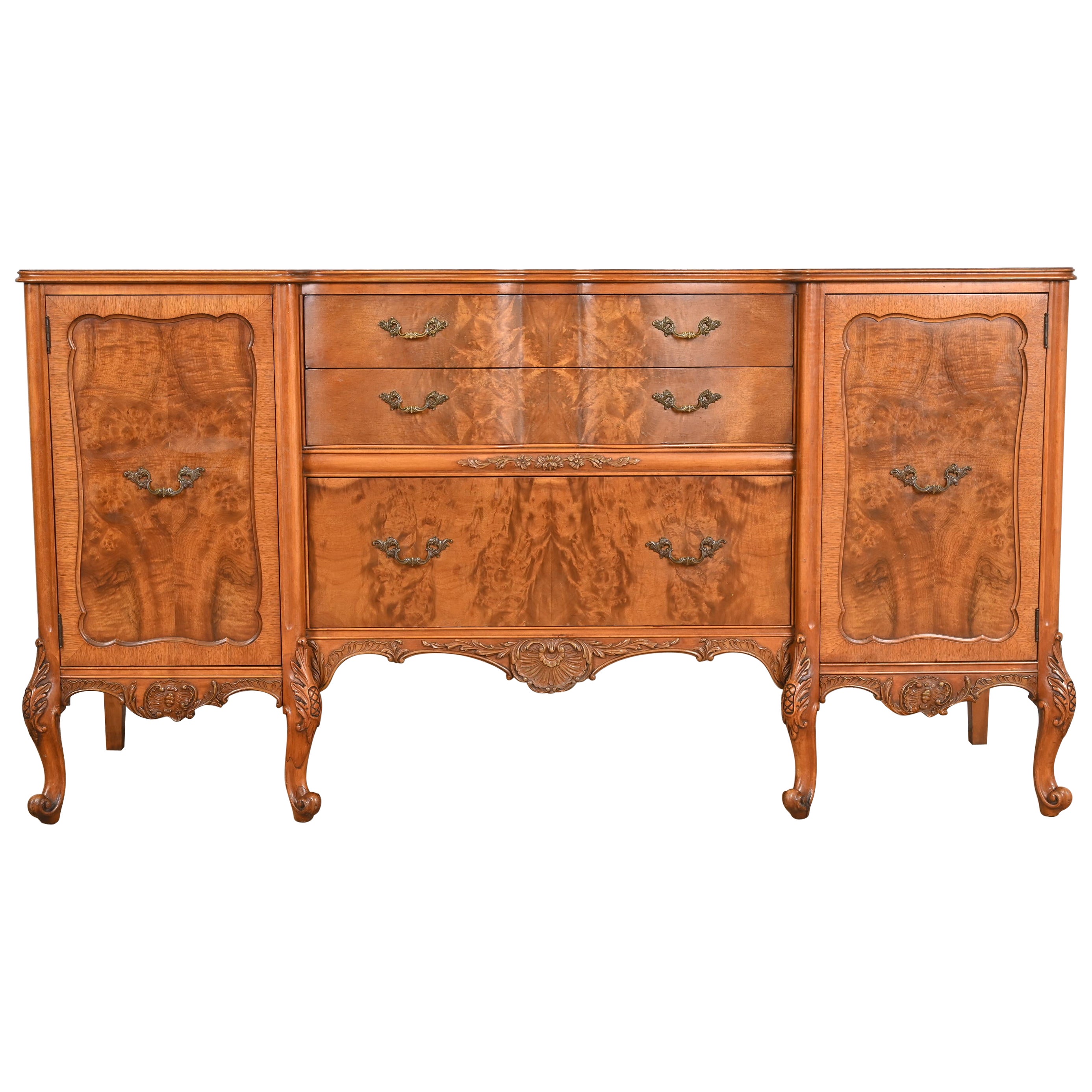 Romweber French Provincial Louis XV Burl Wood Sideboard or Bar Cabinet, 1920s For Sale