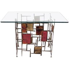 Silas Seandel Style Brutalist Mixed Metal Side Table