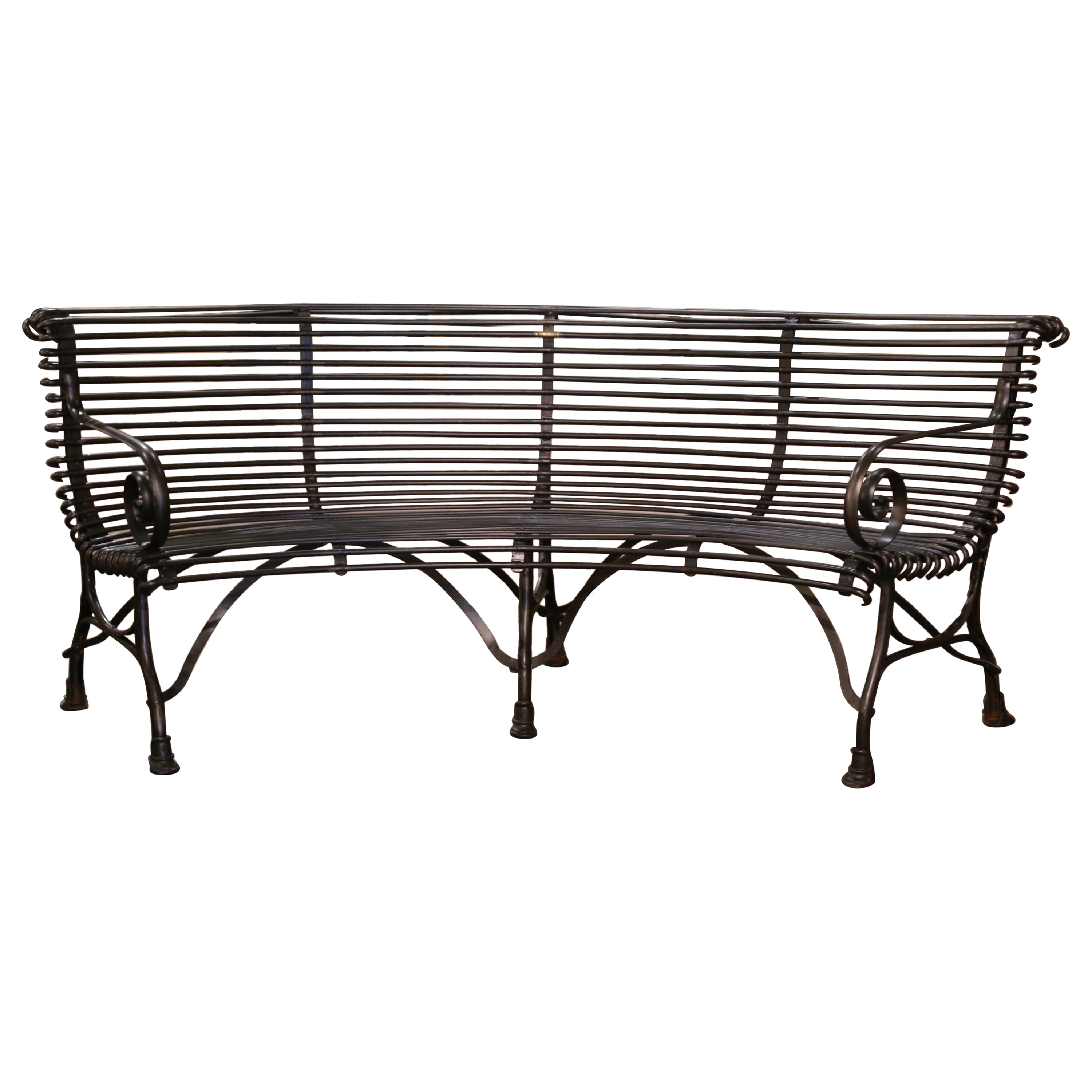 French Curved Iron Bench with Hoof Feet Signed Sauveur Arras For Sale