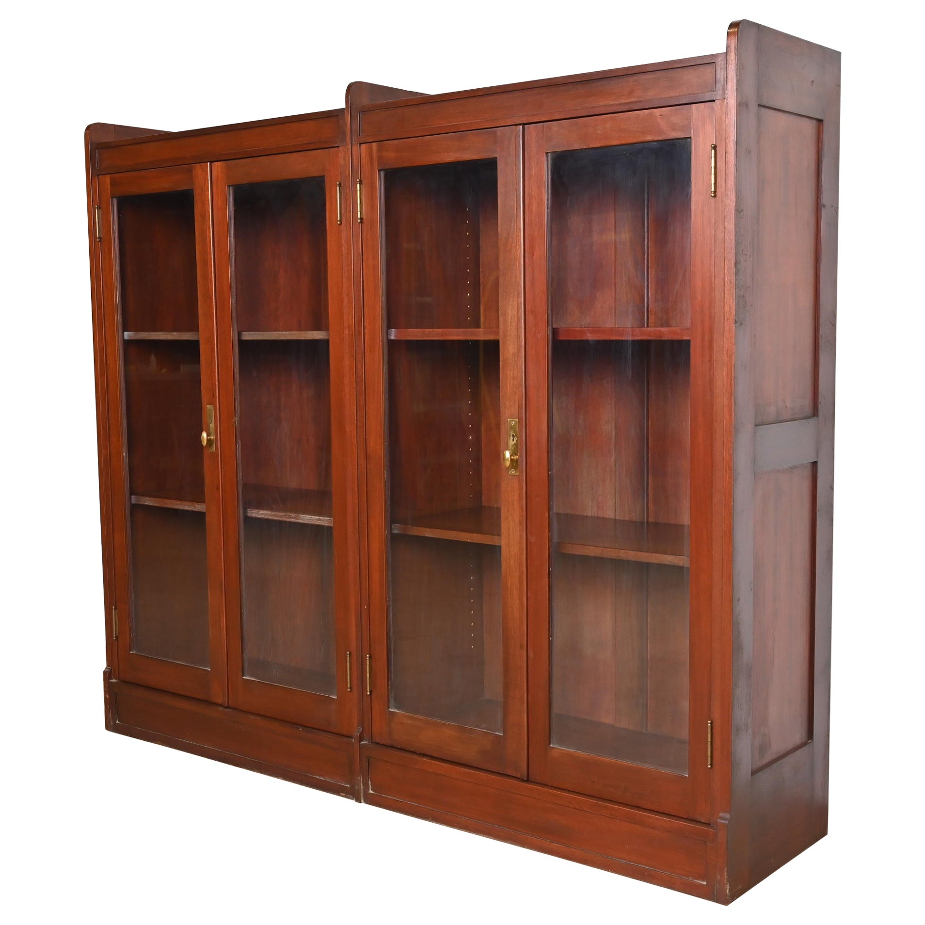 Antique Stickley Style Arts and Crafts Solid Mahogany Double Bookcase, 1920s