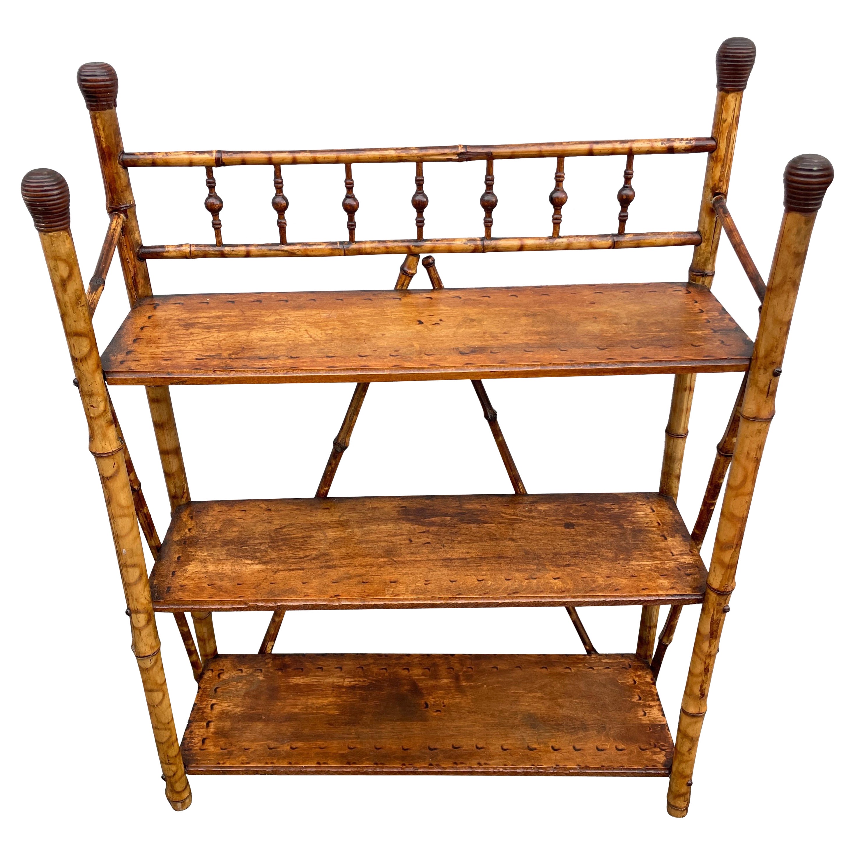 Small Antique Bamboo Three Tier Shelf For Sale