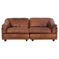 Tobia Scarpa Style Cognac Leather Modular Loveseat by Leolux