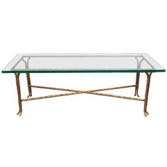 Mid-Century Maison Baguès Glass Top Cocktail Table in Gilt Bronze