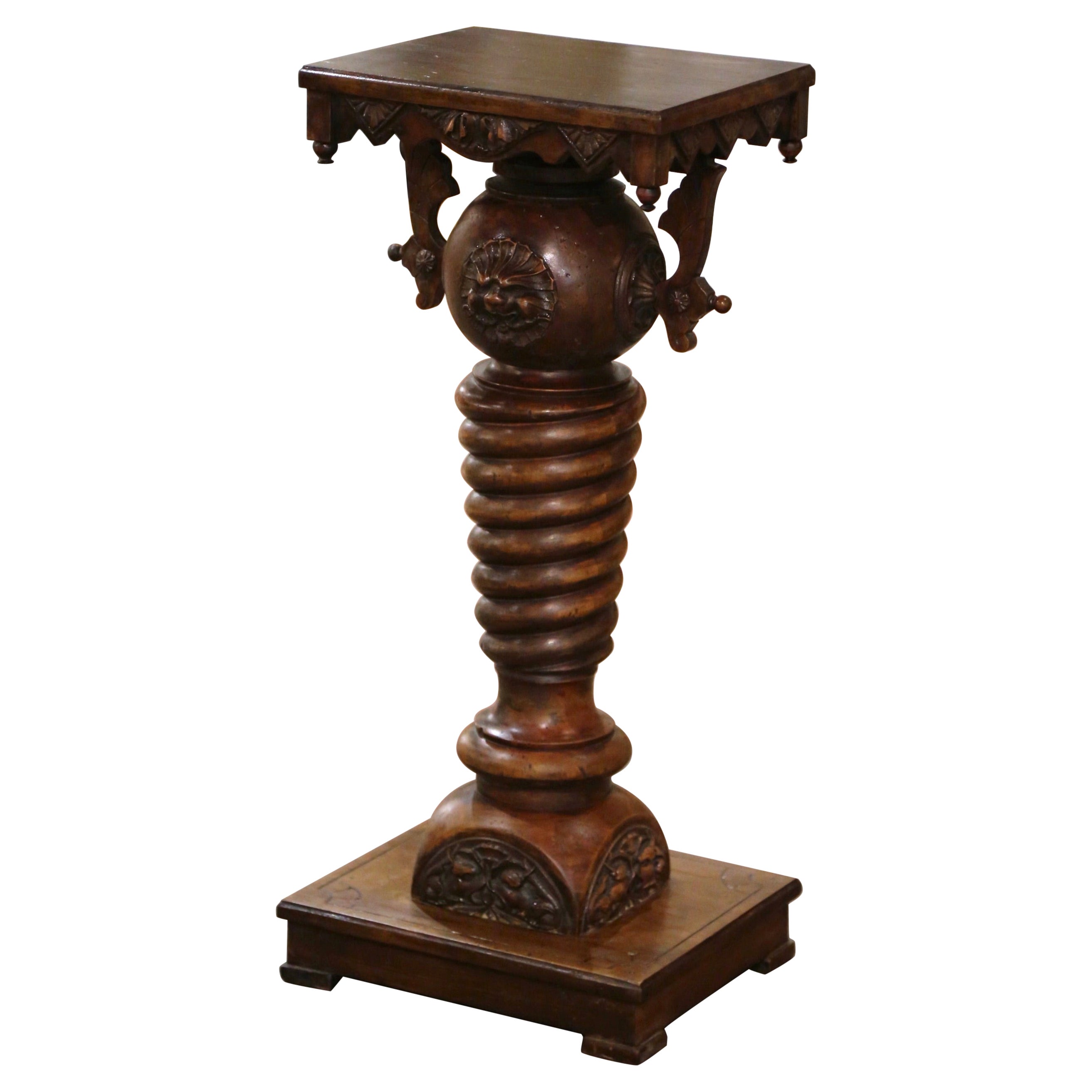 Early 20th Century French Baroque Carved Mahogany Barley Twist Pedestal Table