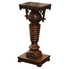 Antique Early 20th Century French Baroque Carved Mahogany Barley Twist Pedestal Table