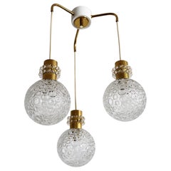 Vintage Midcentury Cascade Ceiling Lamp with 3 Glass Pendents in Emil Stejnar Style