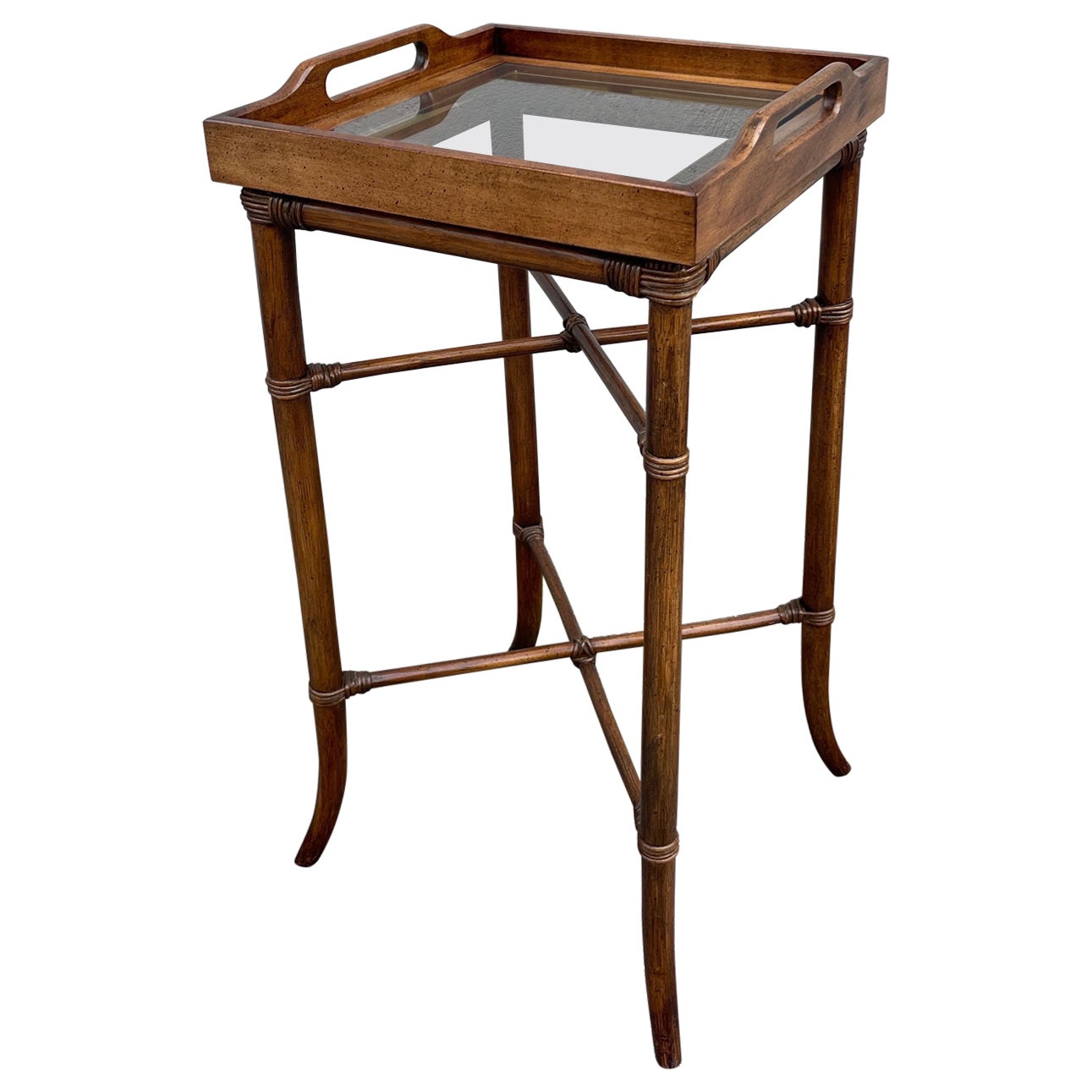 Small Tray Top Faux Bamboo Drinks Table For Sale