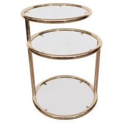 Round Three-Tier Brass Swivel Table in the Style of Milo Baughman