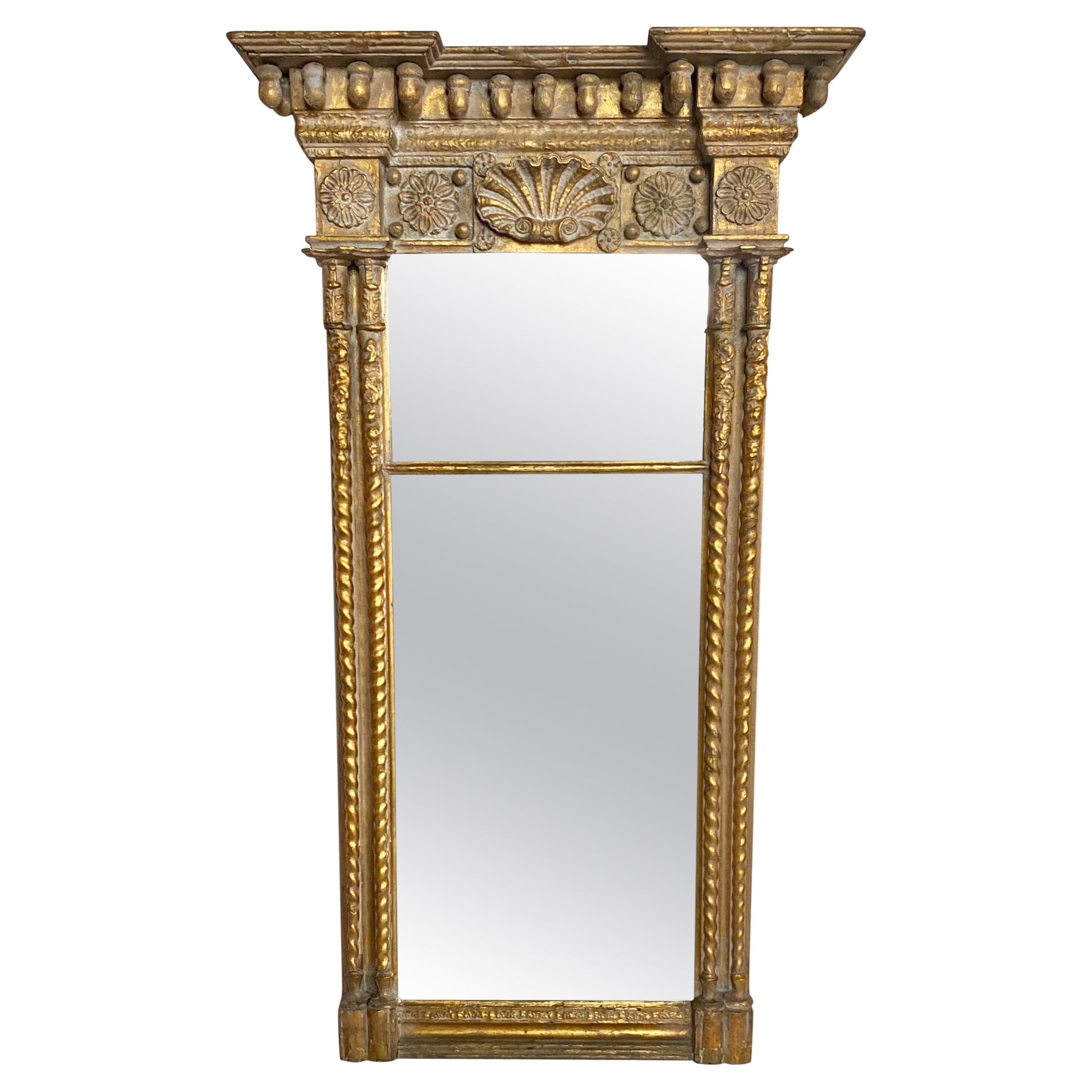 American Classical Gilt Pier Mirror with Acorn, Shell, and Medallion Carvings 