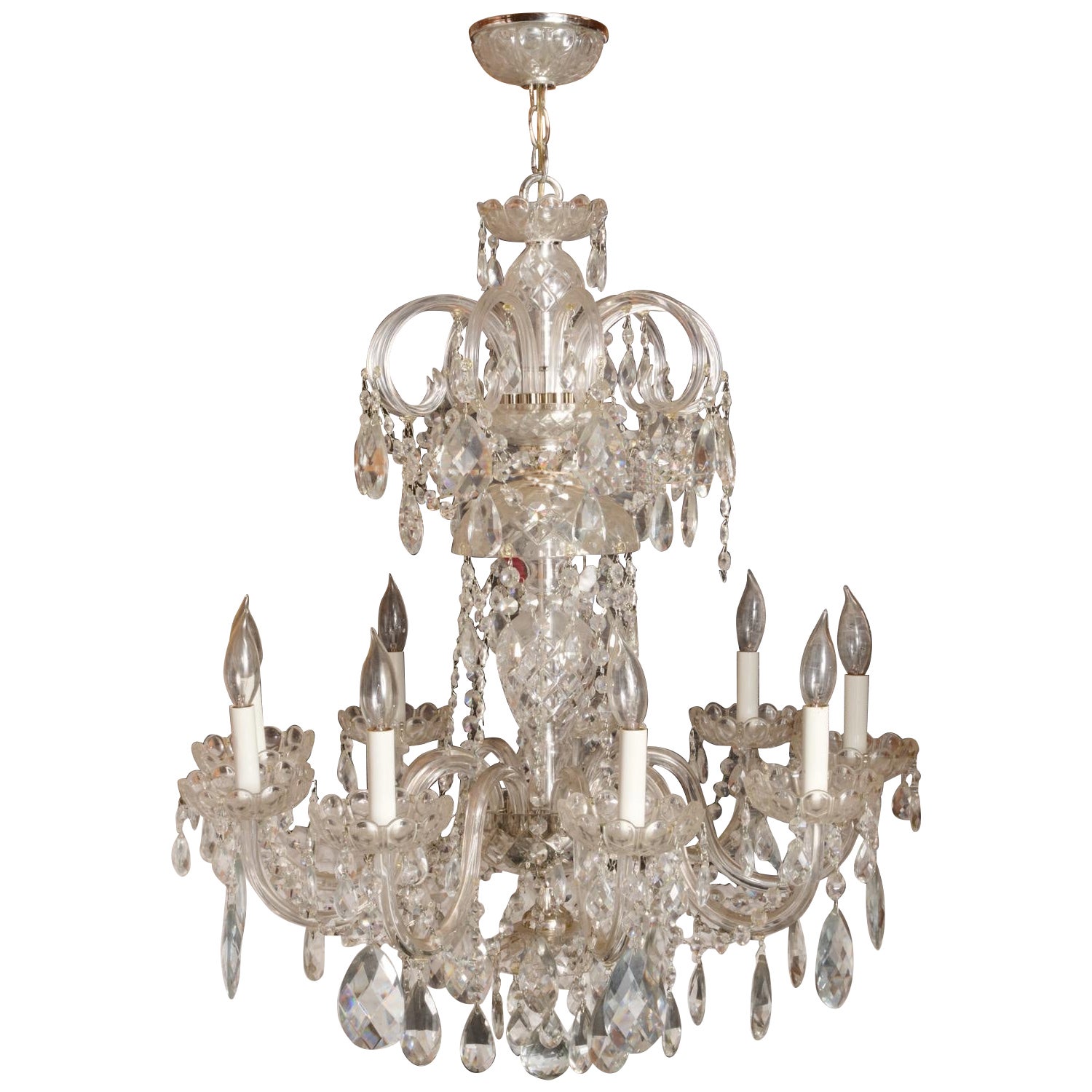  20th C. Baccarat Style Nine Light Chandelier With Scrolled Glass Arms 