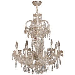 Retro  20th C. Baccarat Style Nine Light Chandelier With Scrolled Glass Arms 