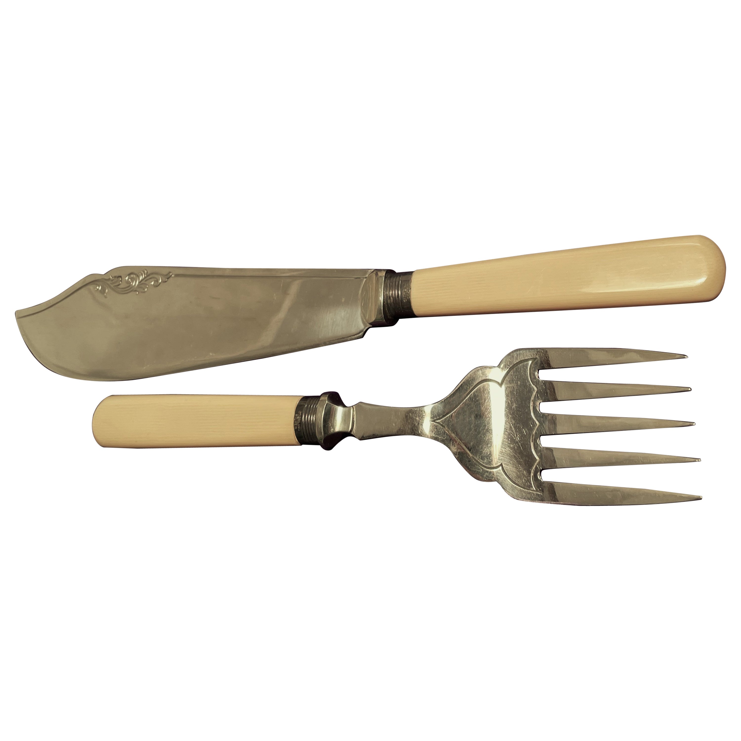 Fischserviermesser-Gabel-Set aus Sterlingsilber, Zelluloid, Edelstahl, Firth Staybrite