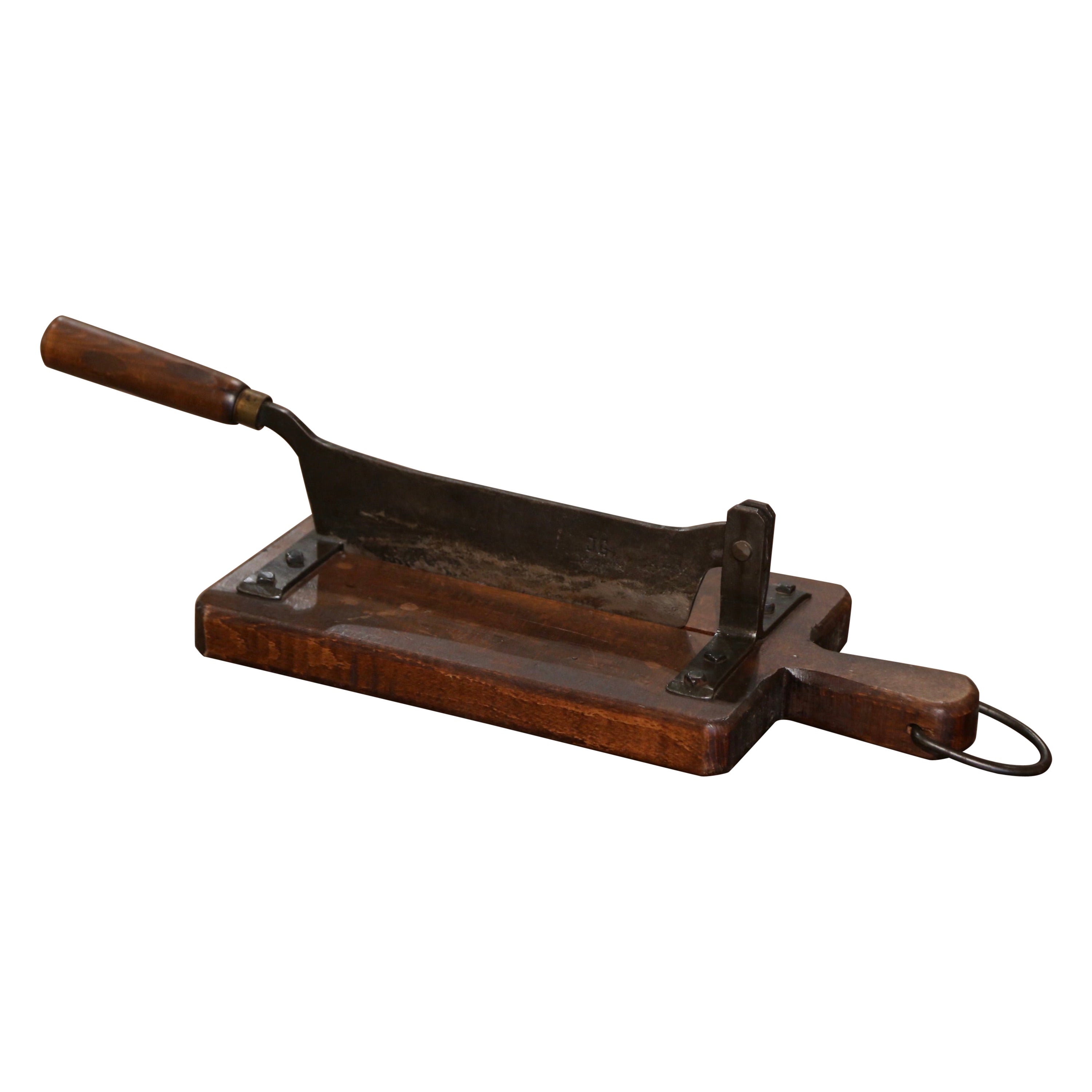  Early 20th Century French Country Wood and Iron Bakery Bread Cutter For Sale