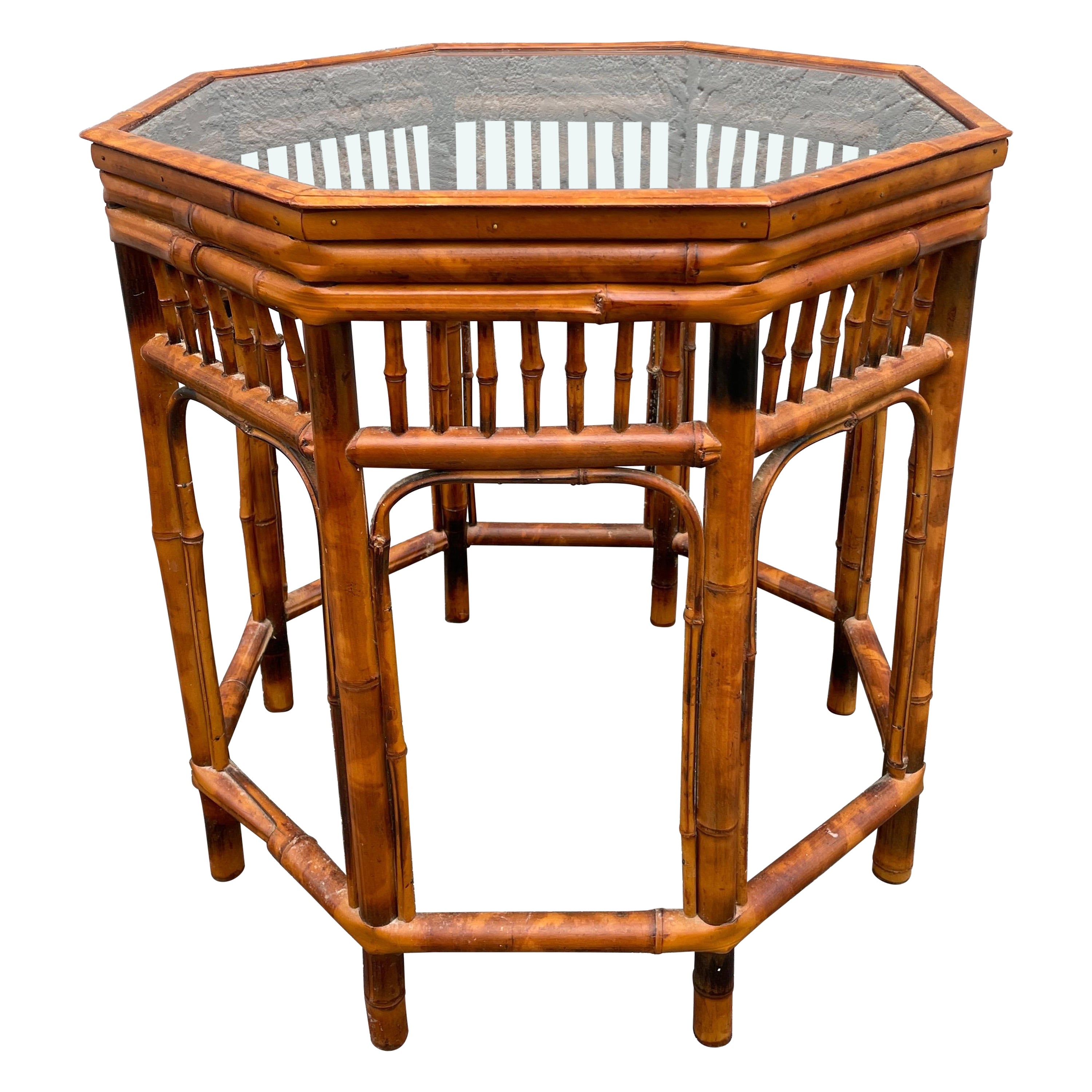 Burnt Bamboo Octagon Shaped Brighton Pavillion Side Table For Sale