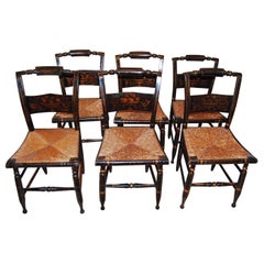 American Early 19th Century Set of Six Hitchcock Type Chairs Original Decoration