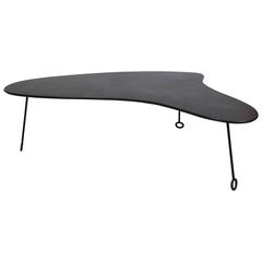 Retro Jean Royère Style Coffee Table with Black Biomorphic Top on Ring Feet