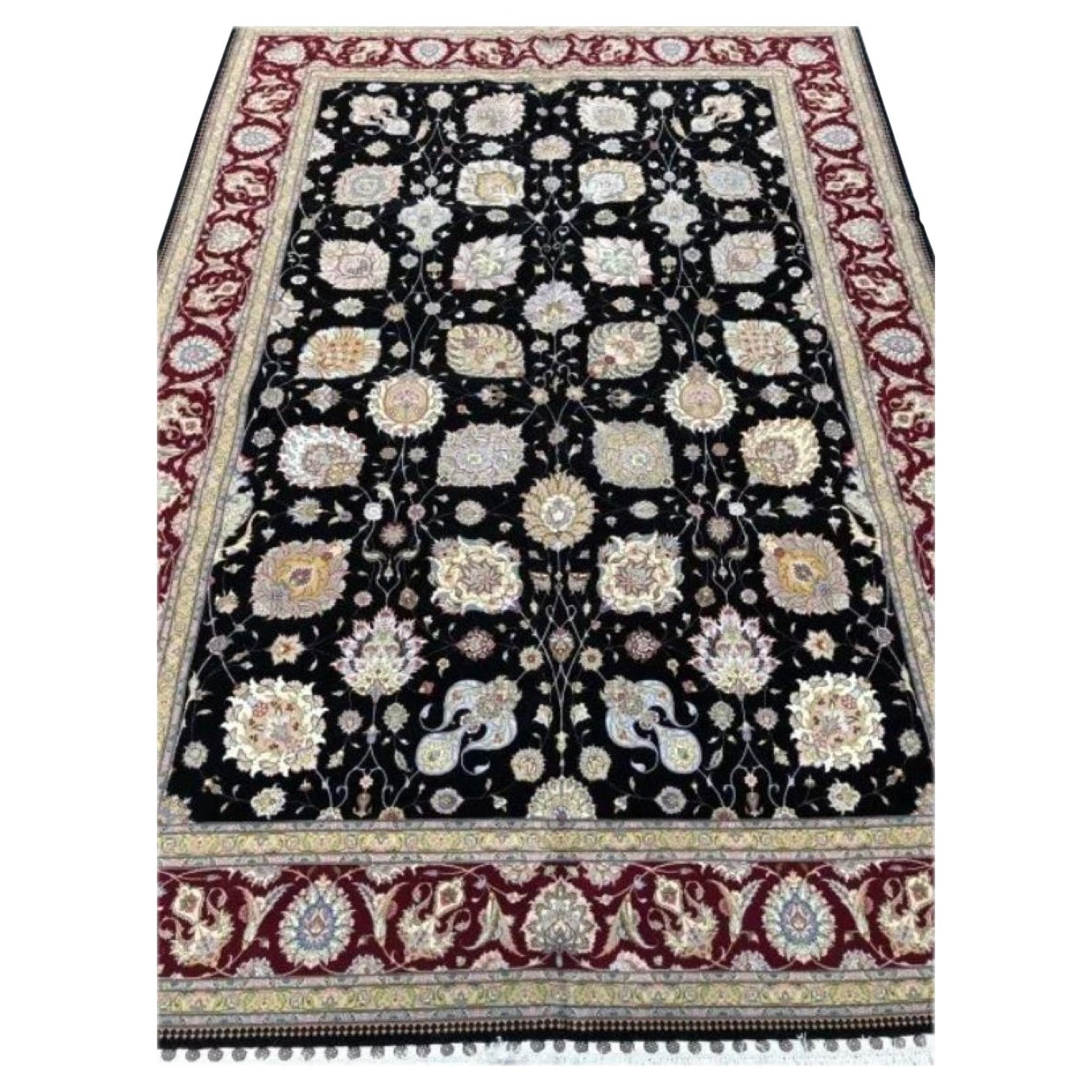 Très beau tapis persan Tabriz en laine et soie 8.2' x 11.8'.