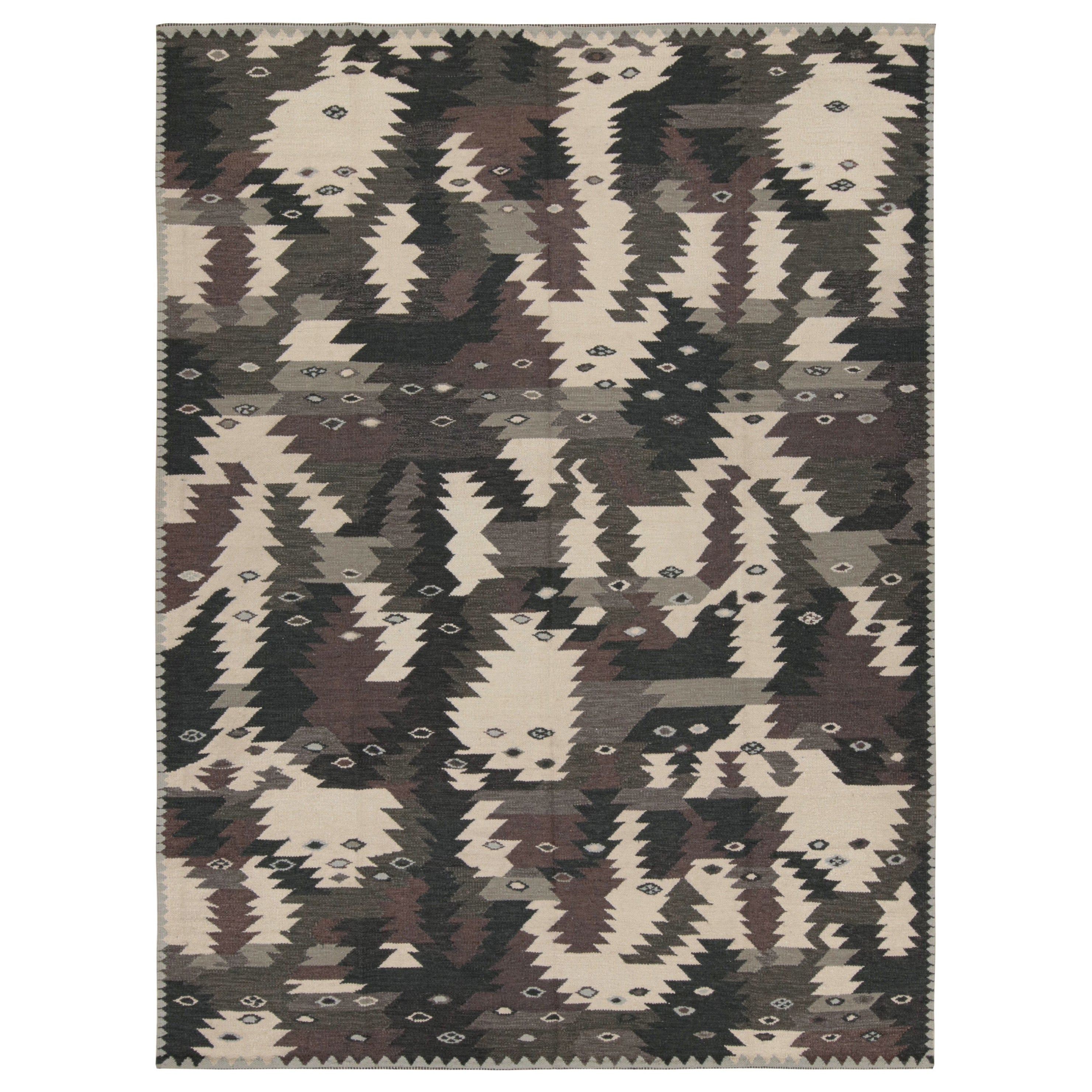 Rug & Kilim’s Scandinavian Style Abstract Custom Rug, With Serrated Patterns For Sale