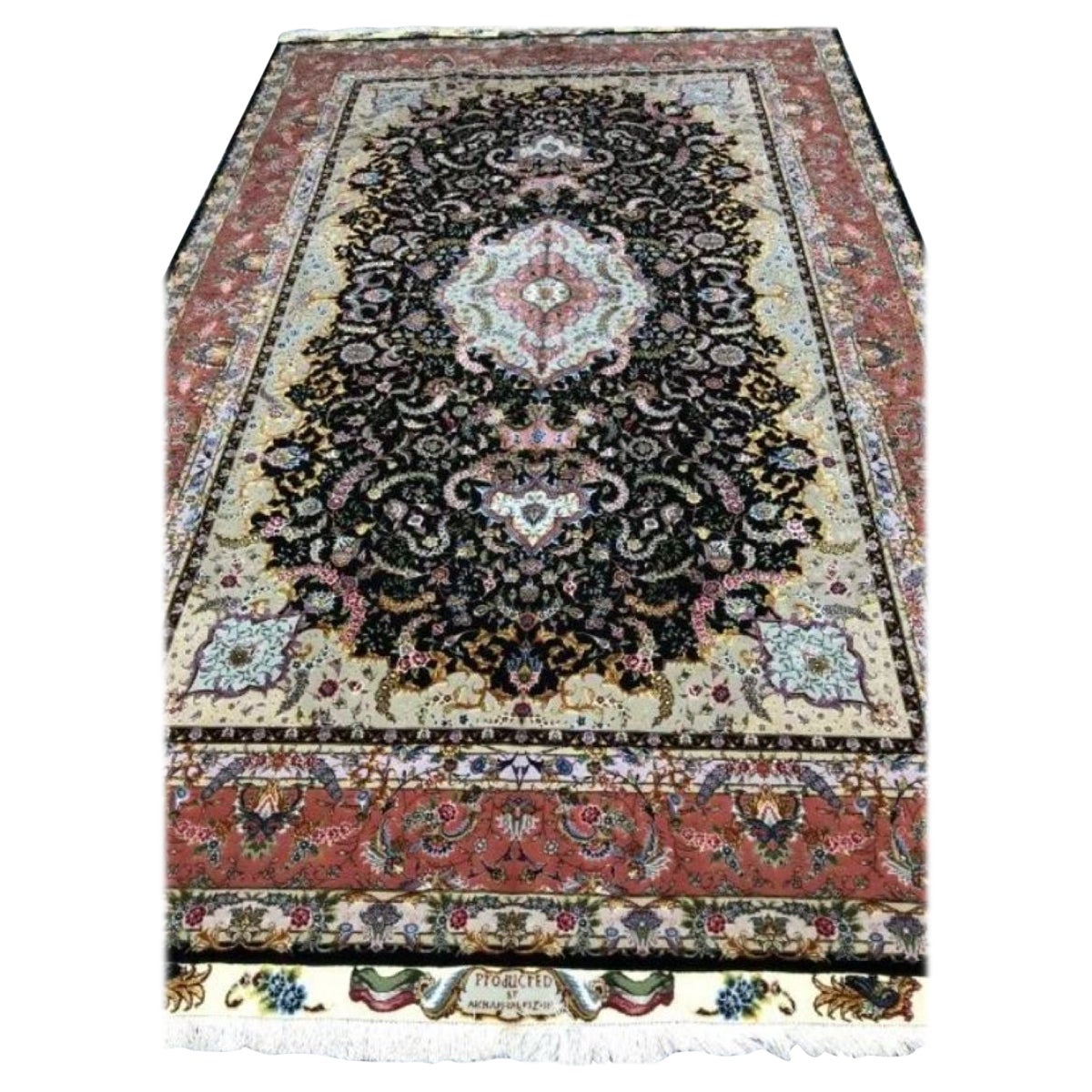 Very fine Tabriz Persian rug with wool and silk pile and silk foundation. This rug has approximately 650 knots per sq inch with a total of 6,500,000 knots tied by hand one by one. It took 3.5 years to complete this beautiful piece of art. The