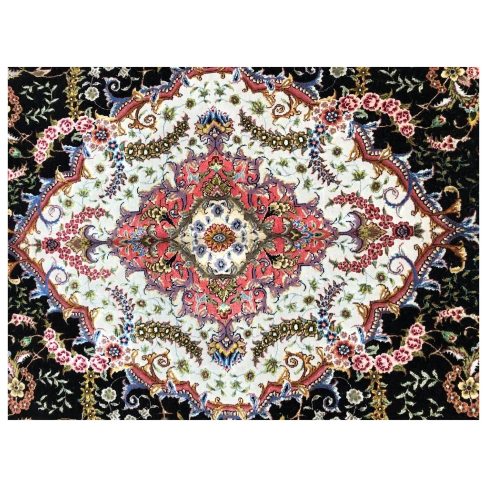 Très beau tapis persan Tabriz en laine et soie de 7' x 10'