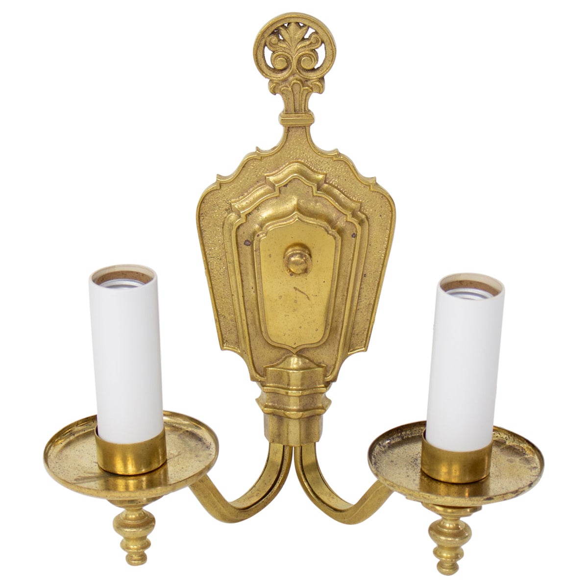 Early 20th Century Two Arm Brass Miller Sconce For Sale