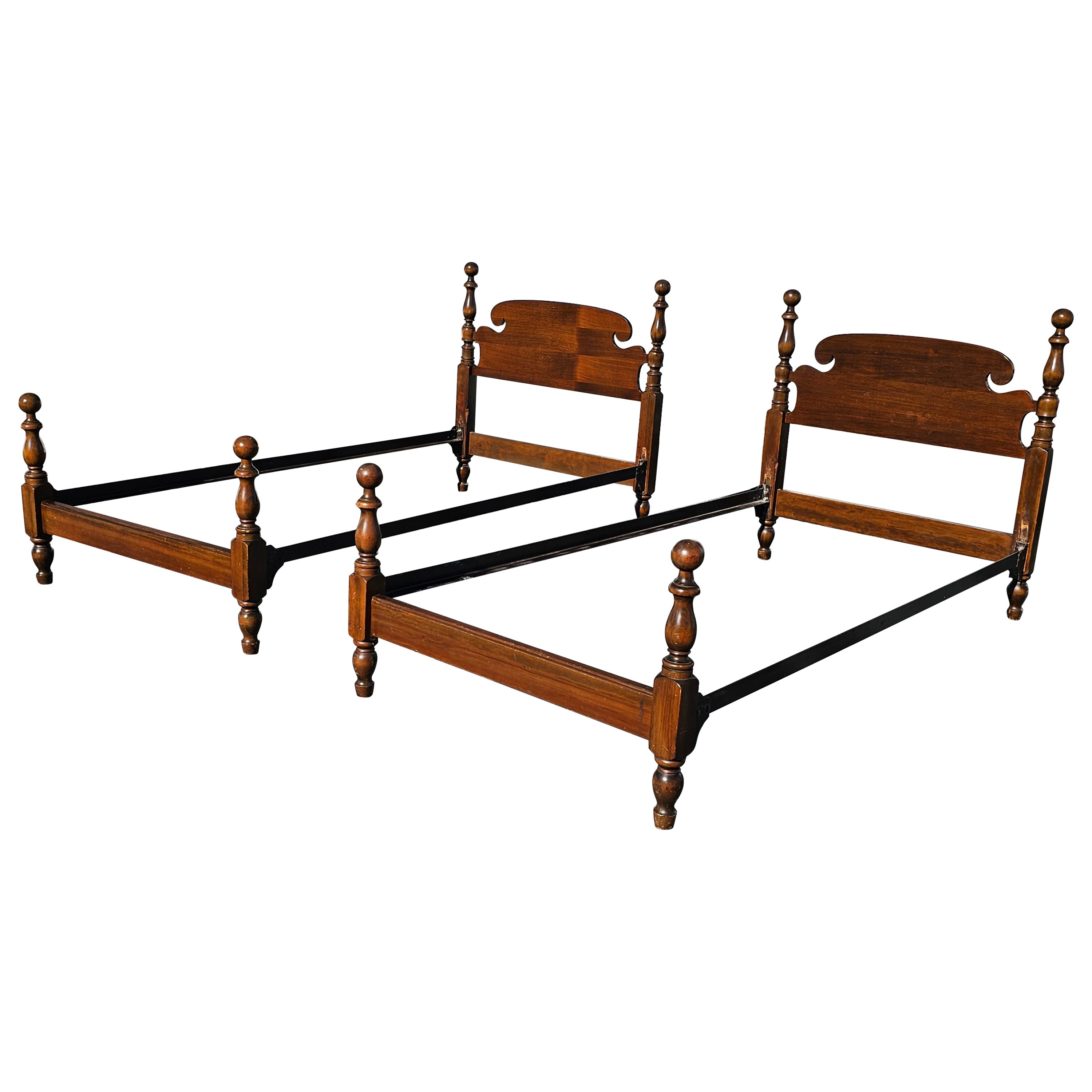 Pair of 1940s Kindel Semi Post Twin Size Bed Frames For Sale