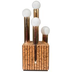 Mid-Century Modernistic Table Lamp with Cork Base and Brass Cylinders