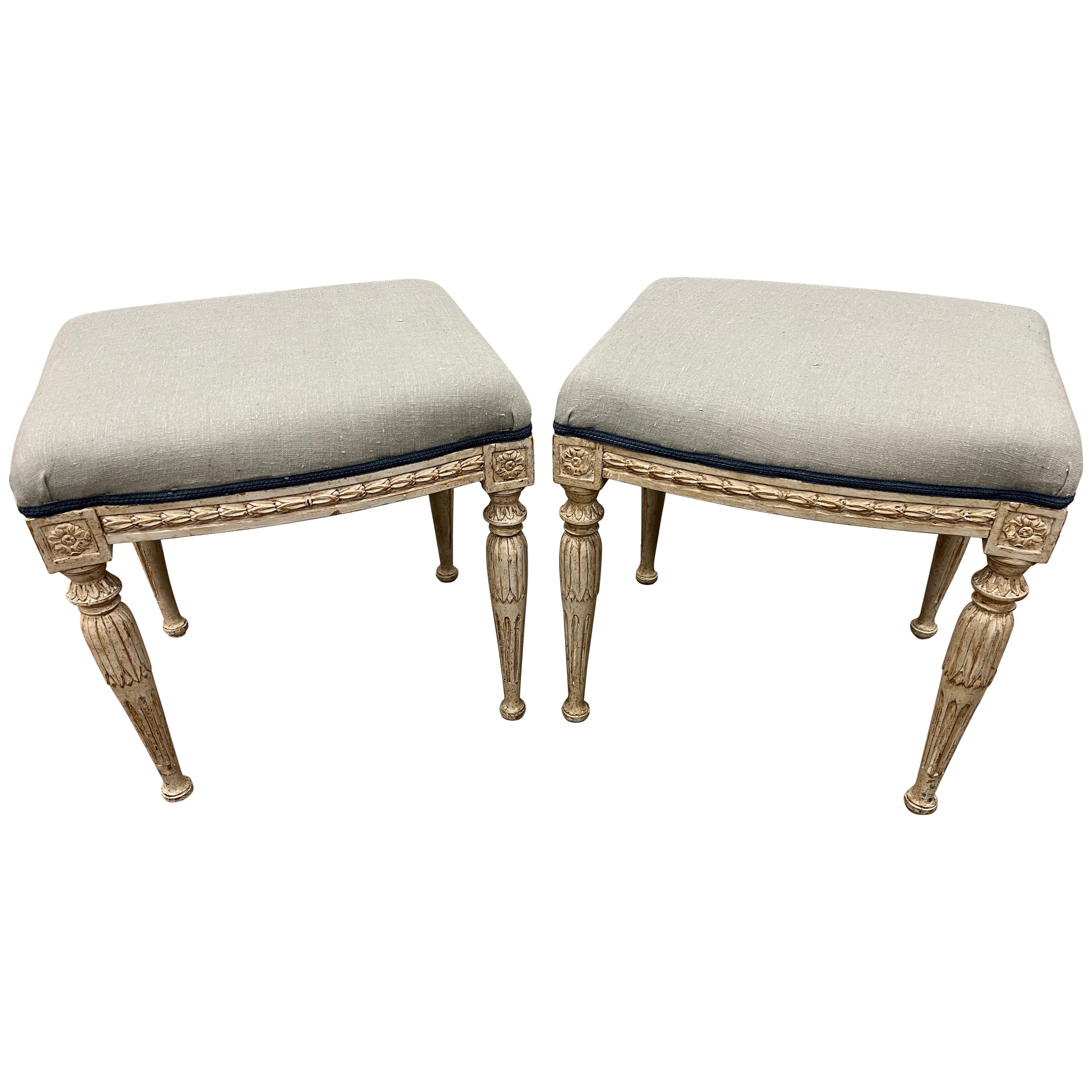 Pair of 19th Century Swedish Late Gustavian Footstools For Sale