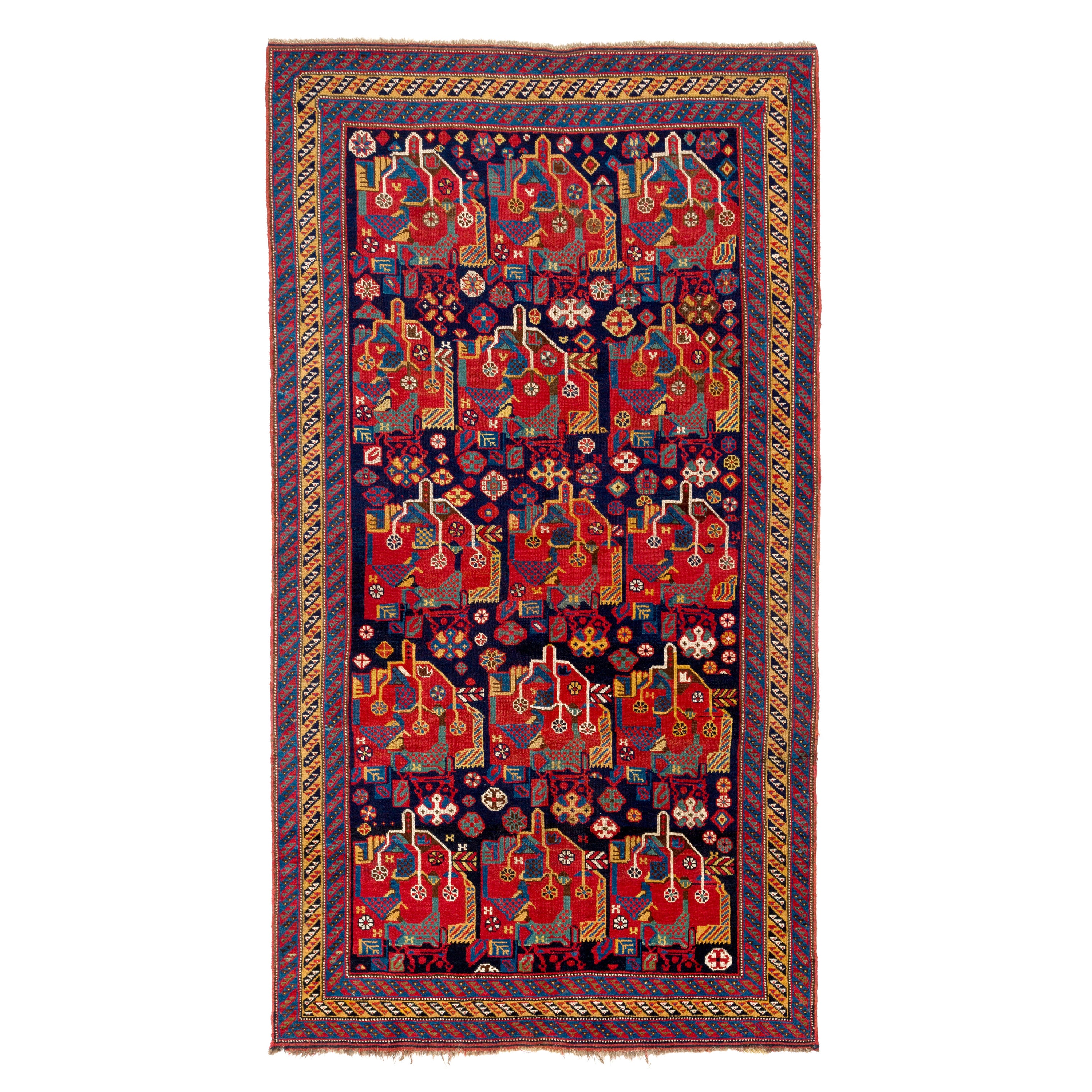 4.4x8 Ft Antique Persian Qashqai Rug. One of a Kind Tribal Oriental Carpet For Sale