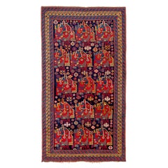 Antiker persischer Qashqai-Teppich mit 4.4x8 Fuß. Einzigartiger Orientteppich im Stammesstil
