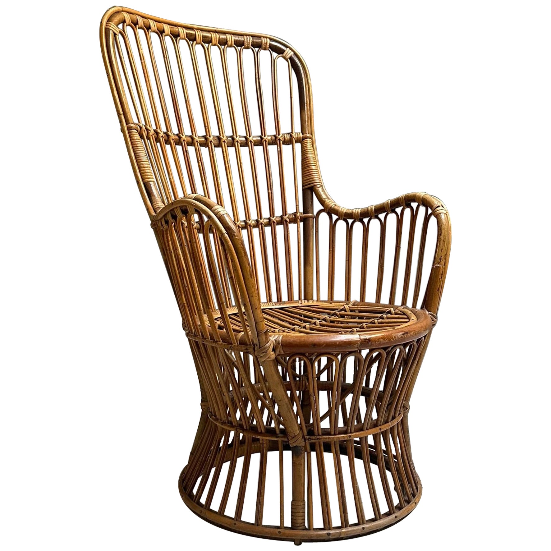 Mid-Century Modern, Wicker armchair from the fifties, Italian manufacture For Sale