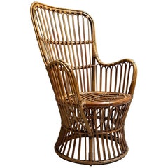 Used Mid-Century Modern, Wicker armchair from the fifties, Italian manufacture