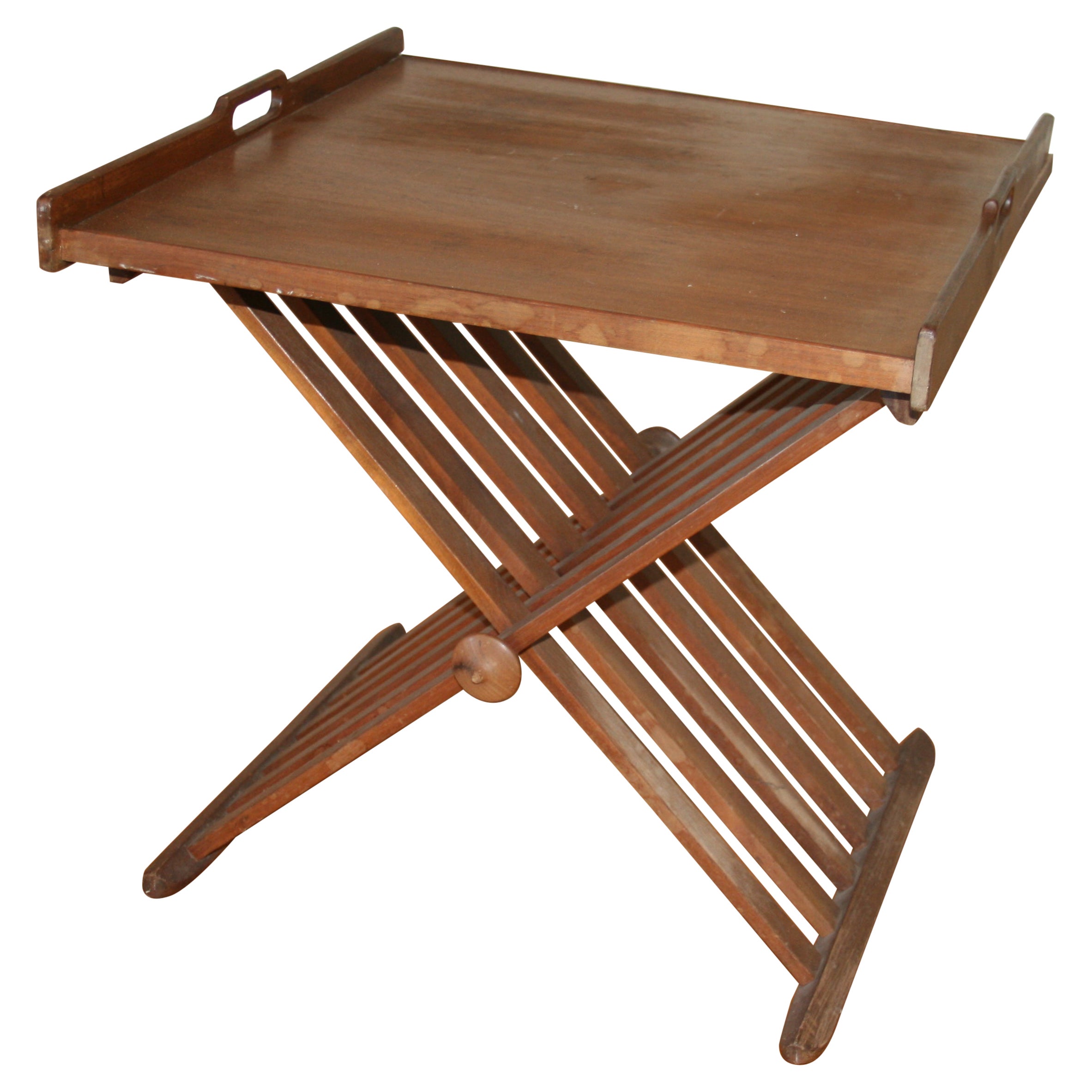 Mid Century Walnut Folding Tray Table by Drexel 1960 For Sale
