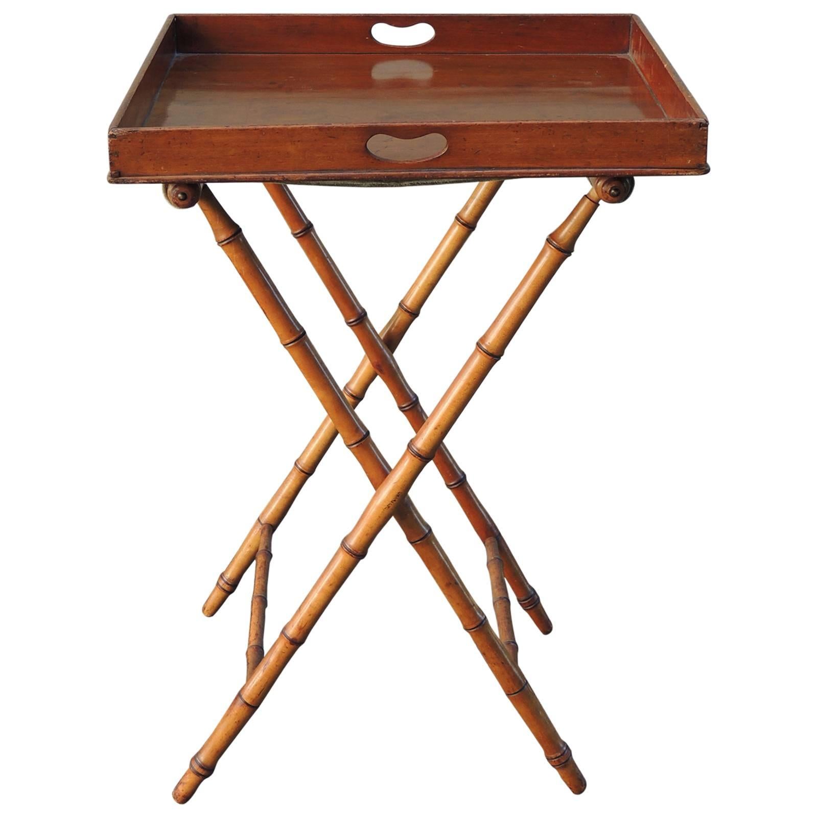 19th C English Regency Butlers Tray Table with Faux Bamboo Legs