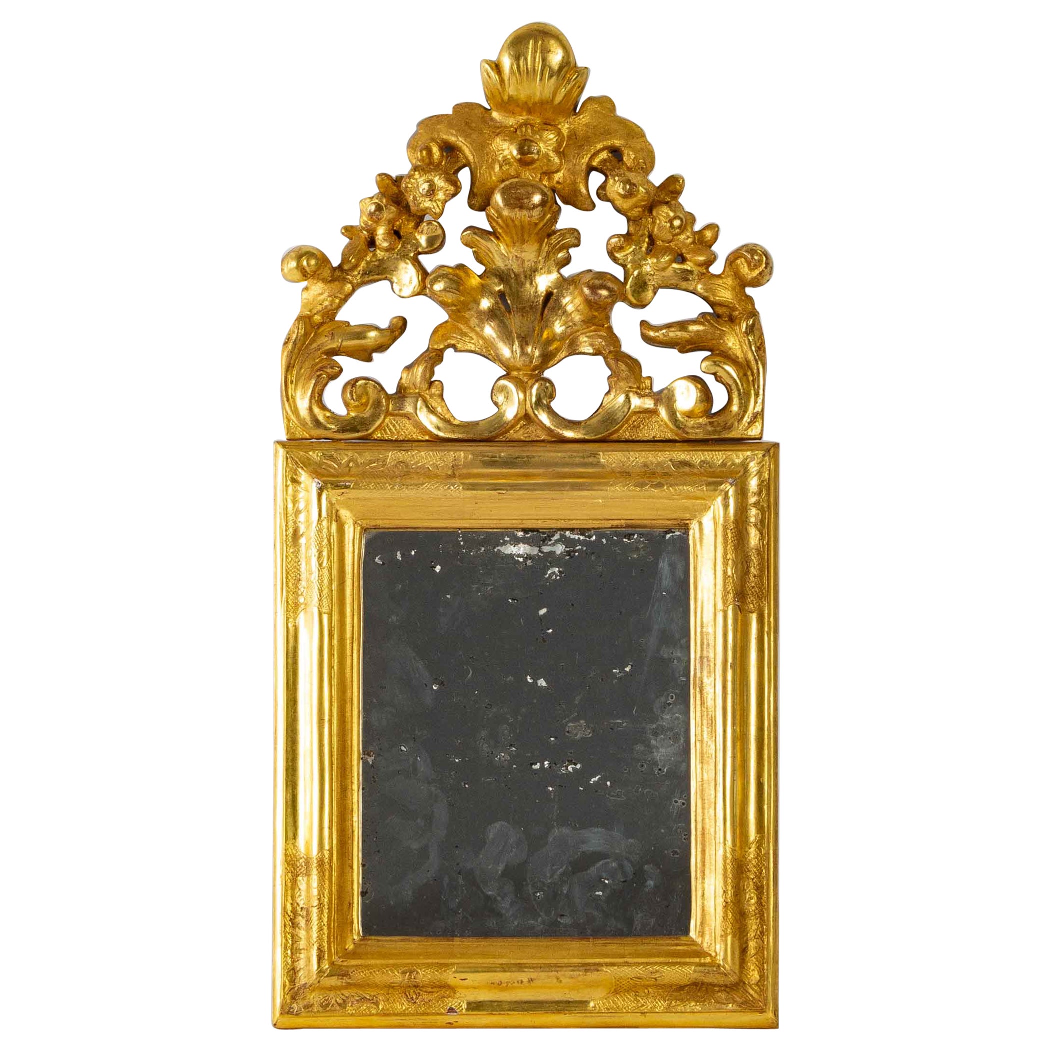 Goldener Holzspiegel – Quecksilberglas – Mercury Ice – Periode: Louis XV. im Angebot