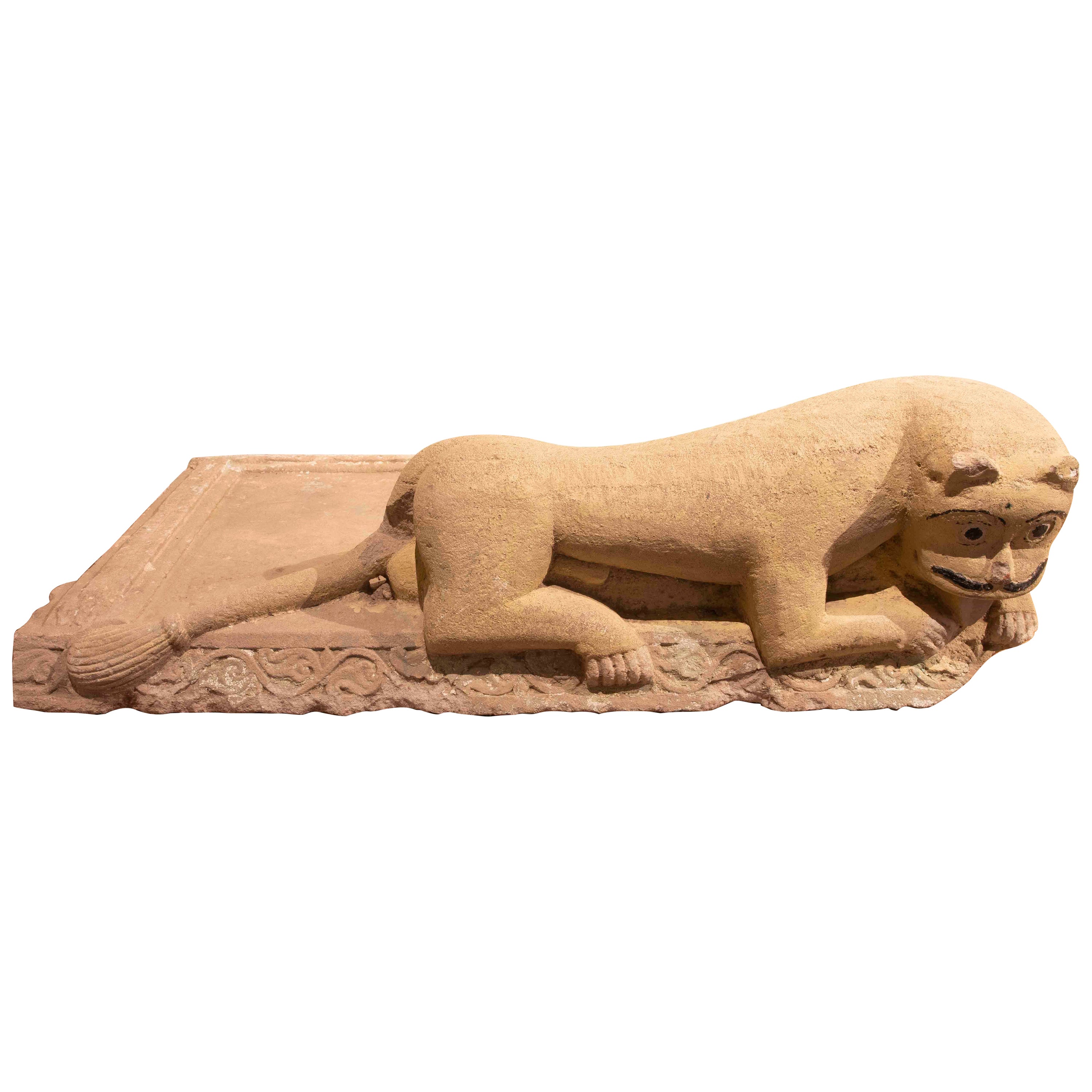 Finition extérieure en pierre naturelle de la maison avec sculpture de lion en vente
