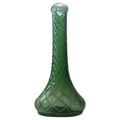 Used Diamond Patterned Green Glass Bud Vase