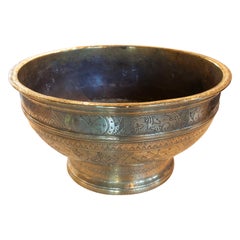 Hand-Carved Bronze Container with Flower and Geometrical Decorations