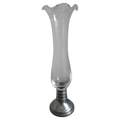 Etched Glass Bud Vase with Weighted Pewter Base