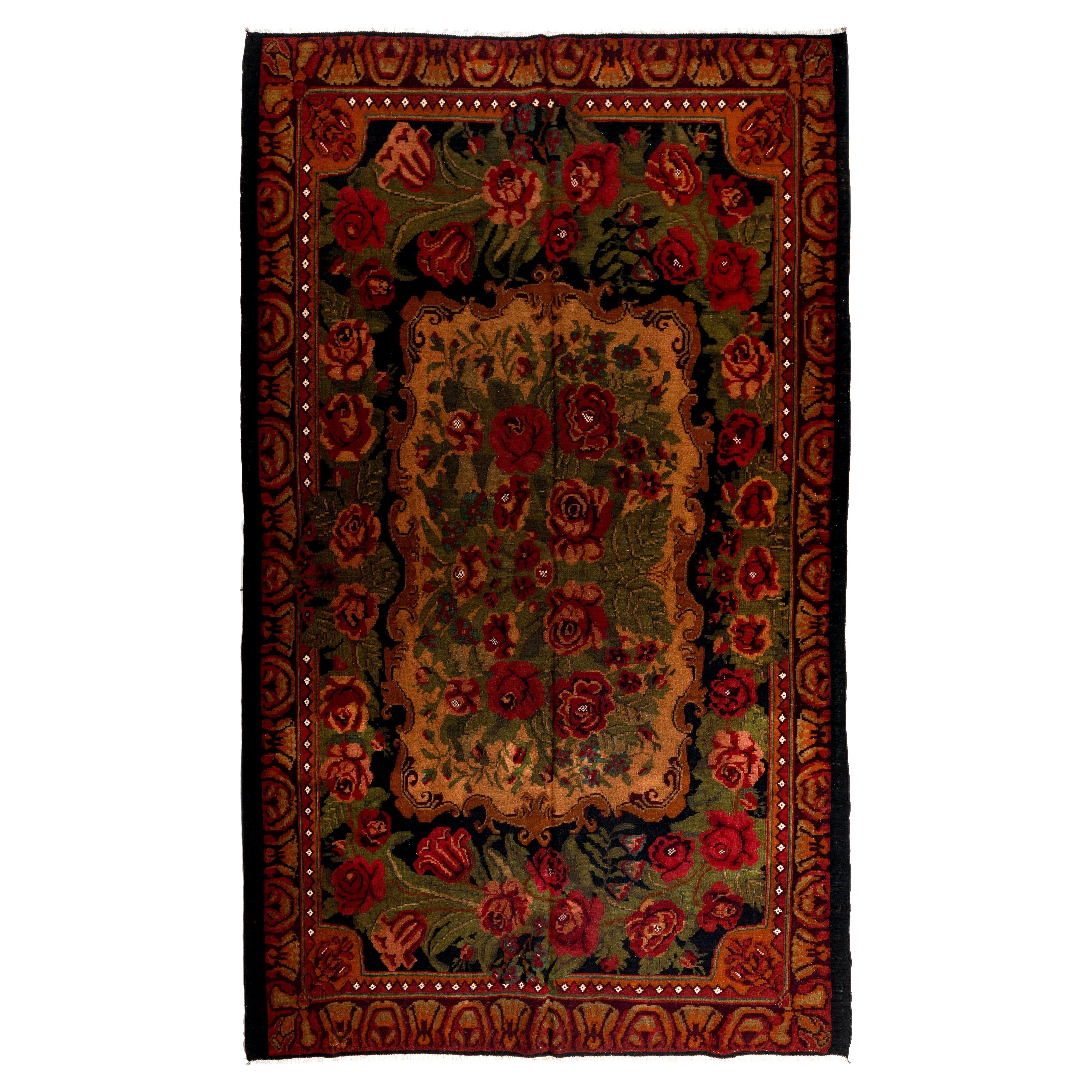 Moldawischer Kelim, handgefertigt, 7x11,5 Fuß  Floral bessarabischer Teppich, Vintage-Wandteppich