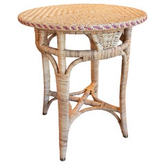Handmade Round Wicker Side Table with brown Border 