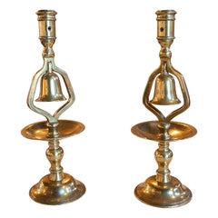 1970s Pair of Bronze Candlesticks with Bells 