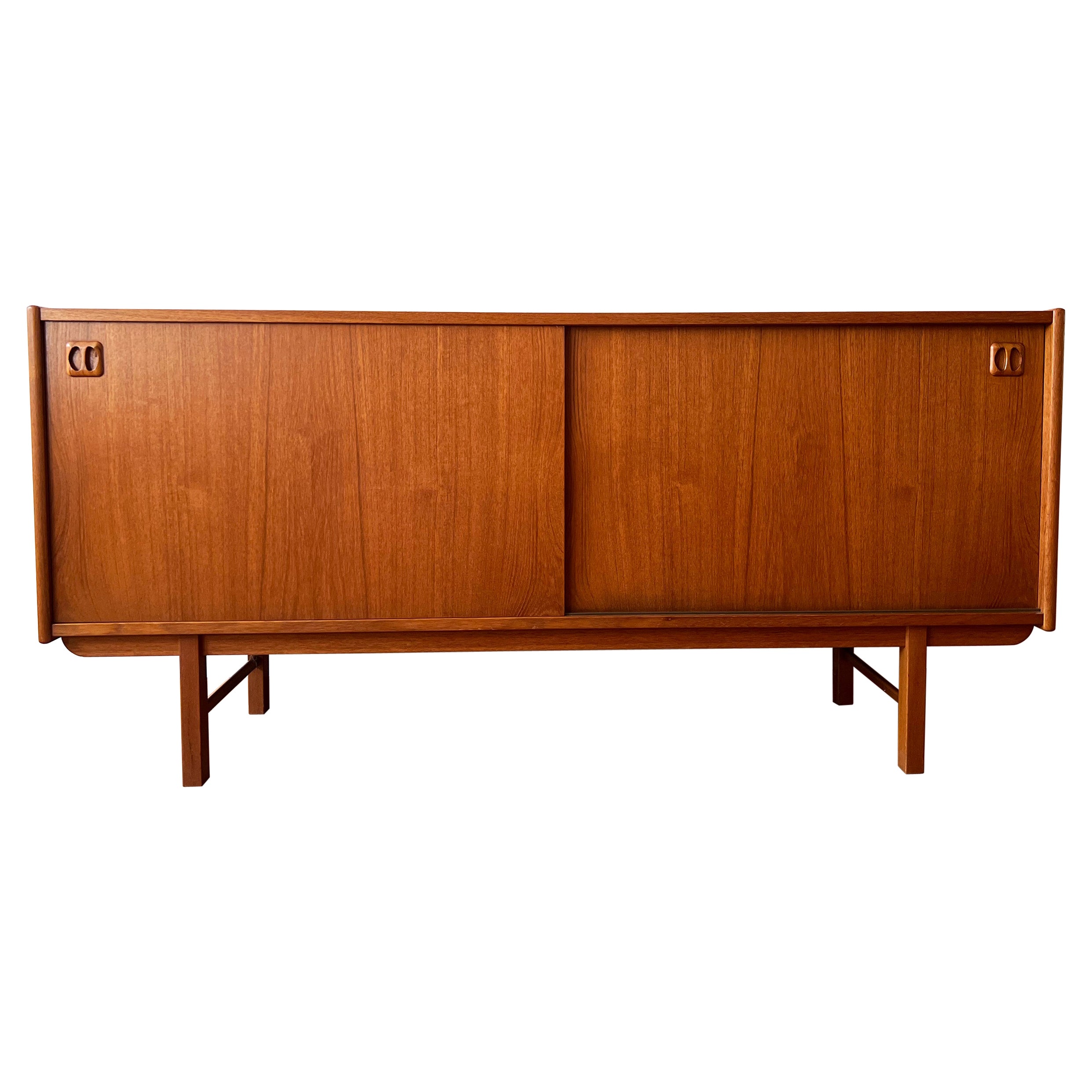 Mid Century Danish Teak Credenza with Shelving and Storage Drawer Denmark Design For Sale