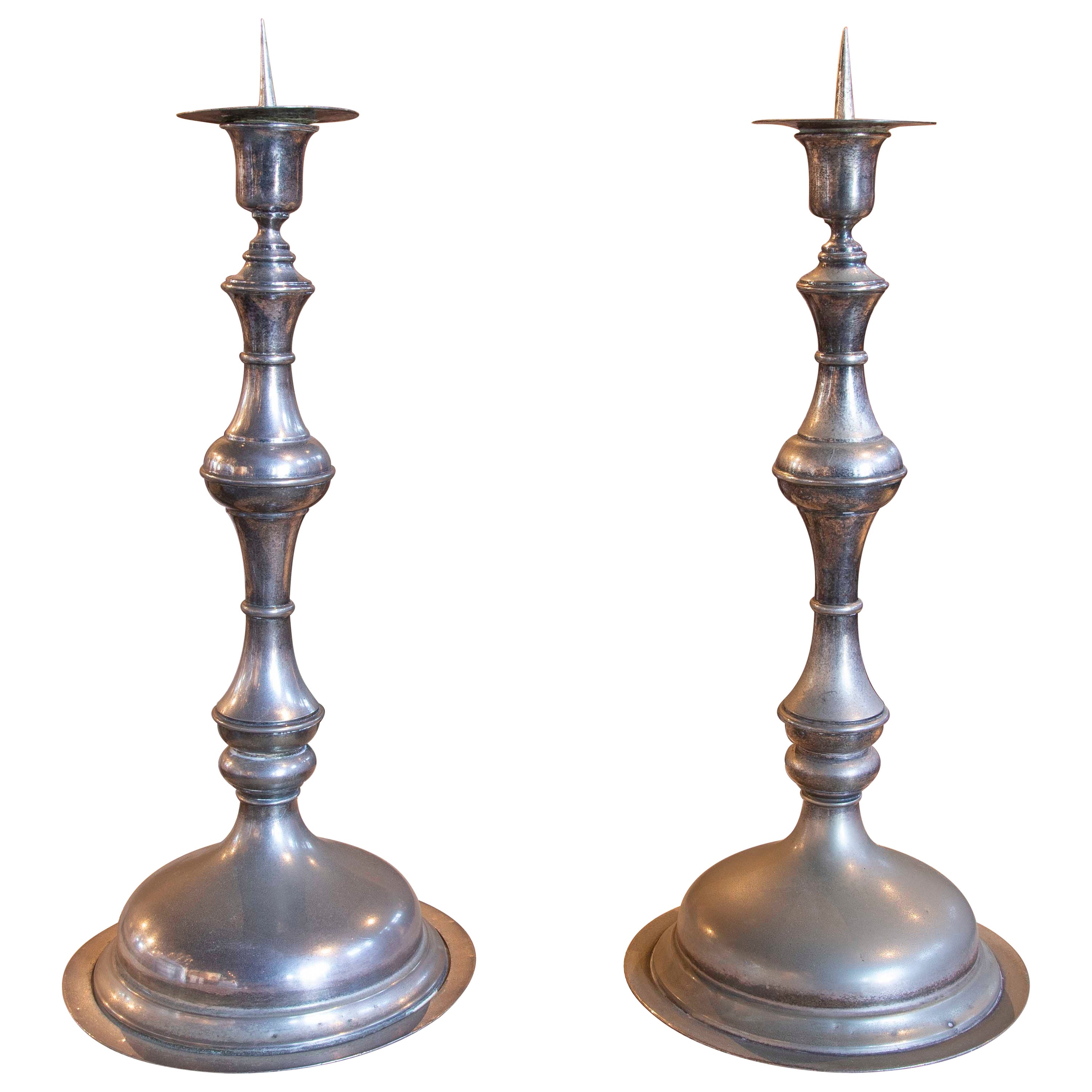 1980s Pair of Metal Candlesticks  For Sale