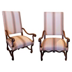 Pair of Armchairs with Walnut Wood Frame and Newly Upholstered