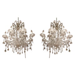 French Style Pair of Crystal Chandeliers with Arms