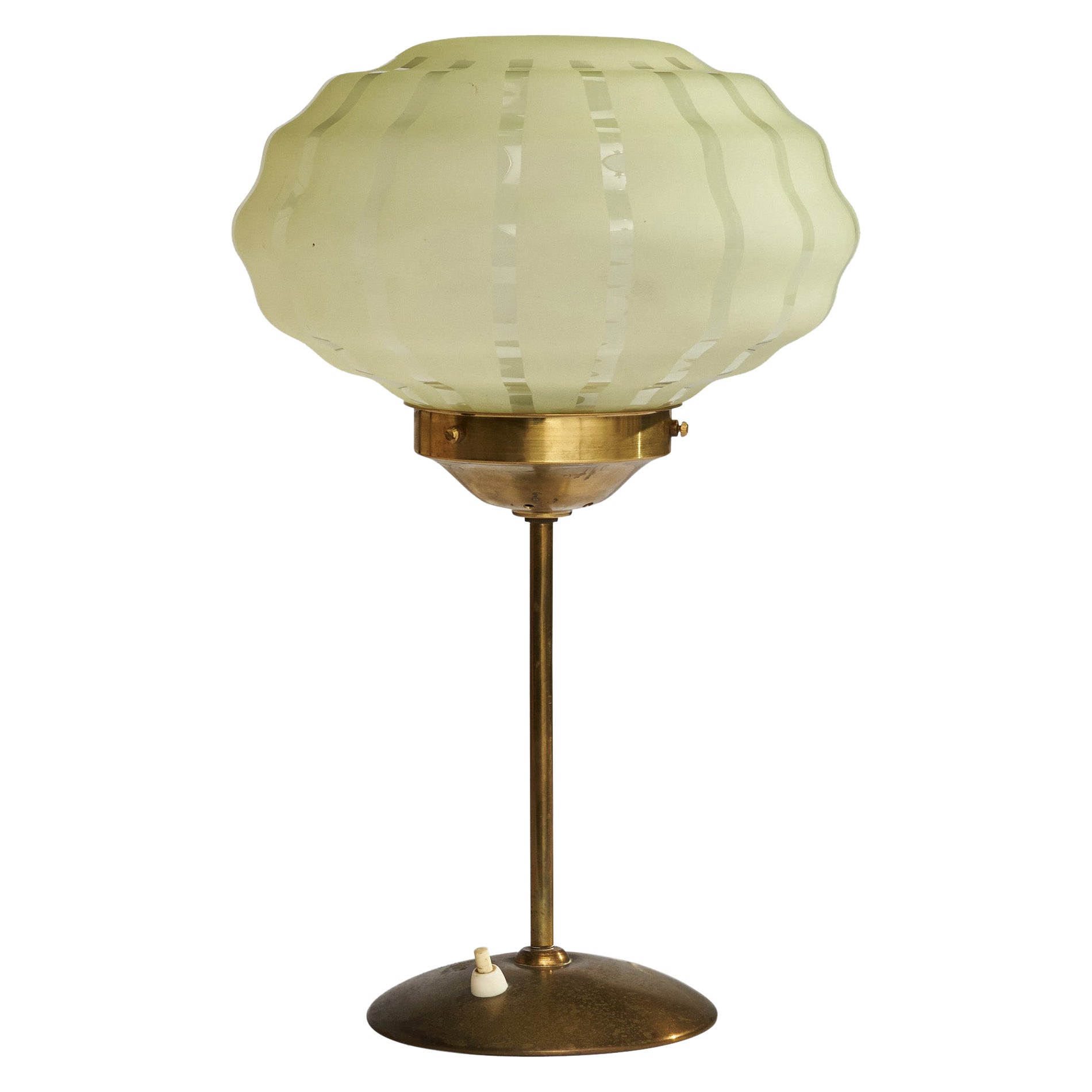 Swedish Designer, Table Lamp, Brass, Glass, Sweden, 1960s